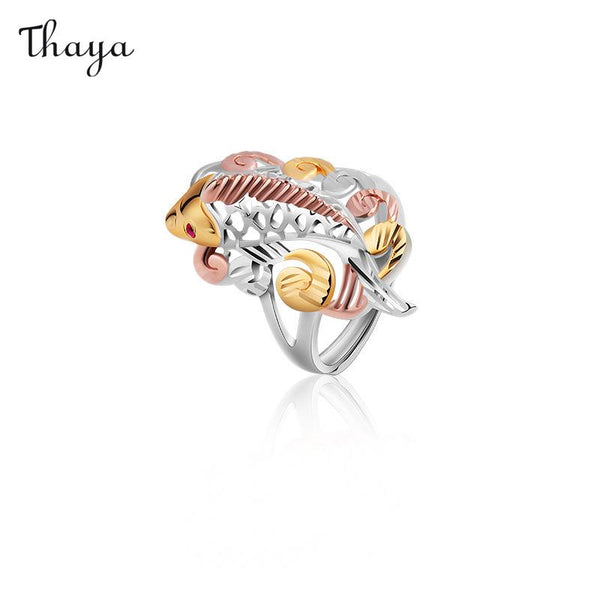 Thaya 925 Silver Color Gold Plated Hollow Lucky Koi Ring