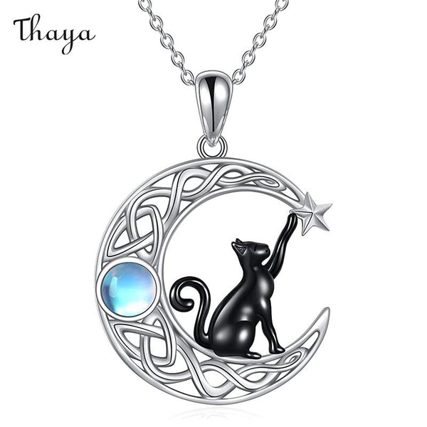 Thaya  Moon Star Black Cat  Necklace