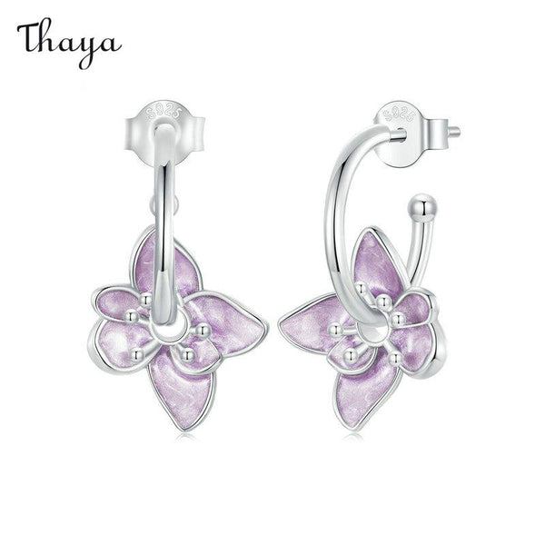 Thaya 925 Silver Purple Oil Drop Flower Stud Earrings