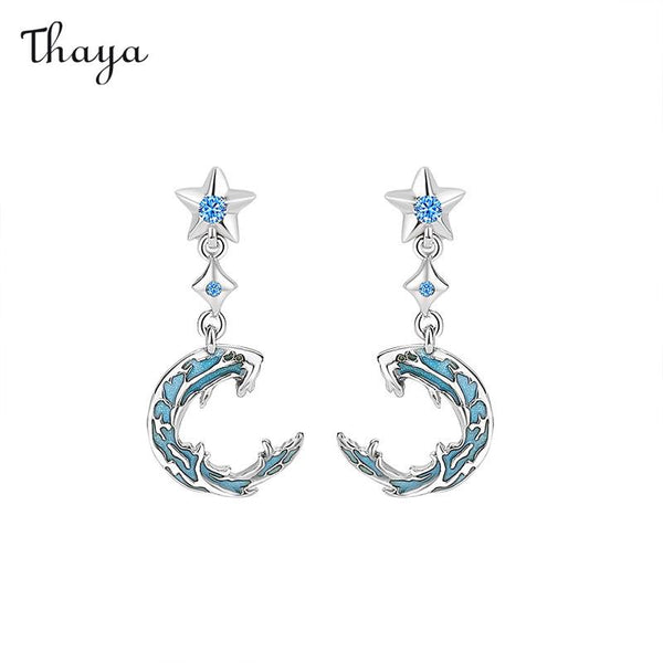 Thaya 925 Silver Enamel Star and Moon Earrings & Necklace