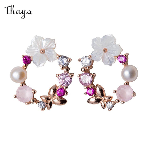 Thaya 925 Silver Floral Pearl Earrings