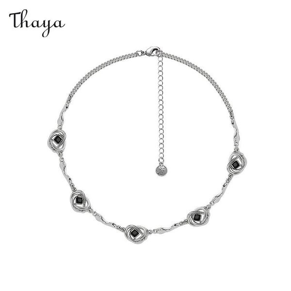 Thaya Square Diamond Geometric Flower Necklace & Earrings