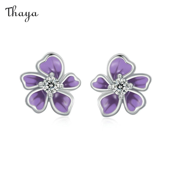 Thaya 925 Silver Purple Flower Earrings