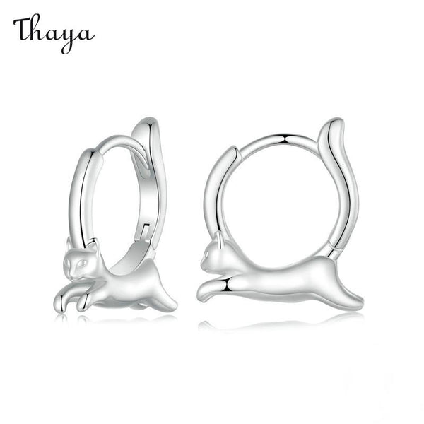 Thaya 925 Silber Einfache süße Katzenohrringe