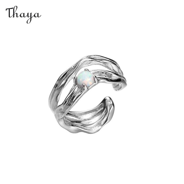 Thaya 925 Silver Cutout Textured Opal Ear Cuff