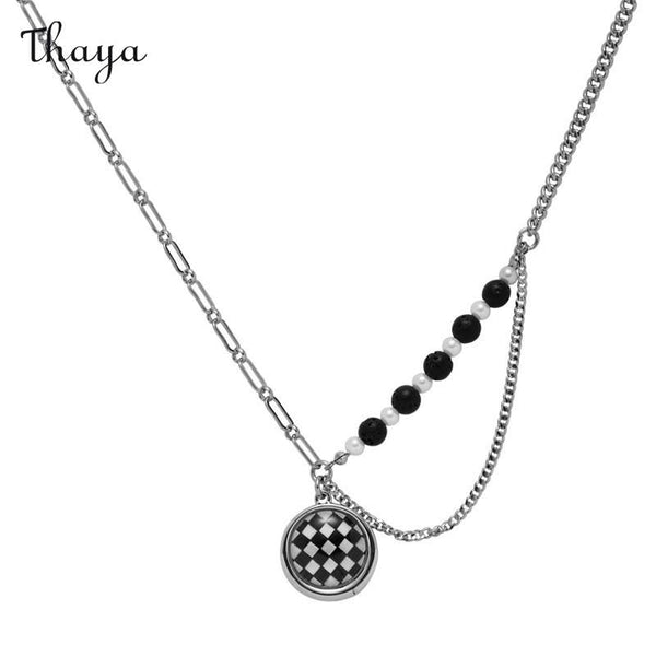 Thaya Black And White Checkerboard Beaded Necklace