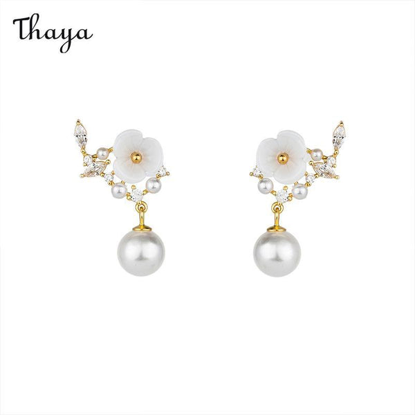 Thaya 925 Silver Shell Flower Pearl Earrings