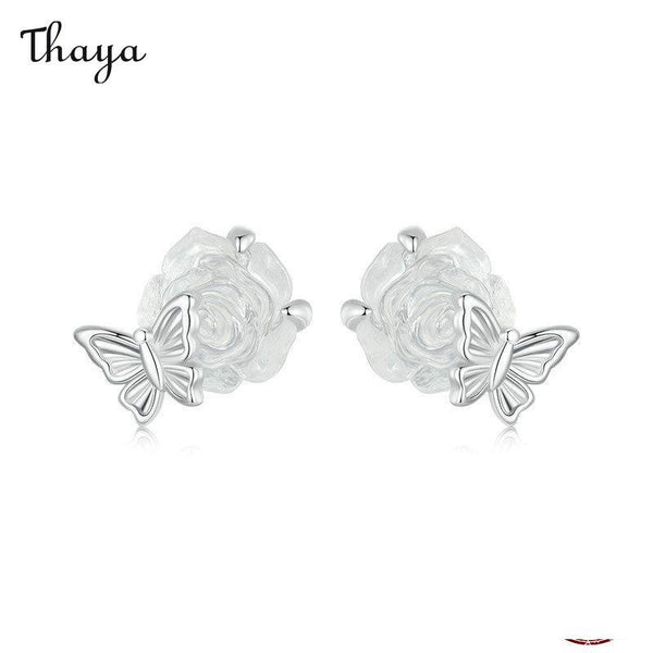 Thaya 925 Silver Crystal Rose Butterfly Earrings