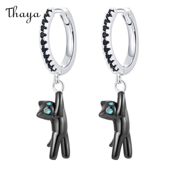 Thaya Black And White Cat Earrings With Diamonds