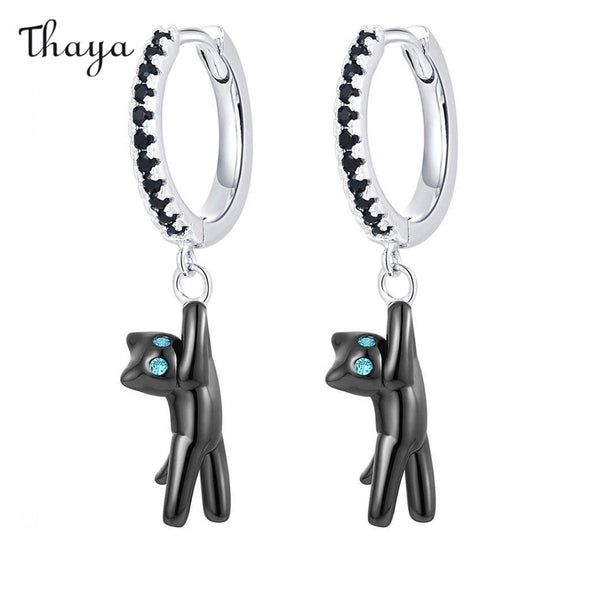 Boucles D'oreilles Thaya Chat Noir Et Blanc Avec Diamants