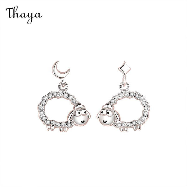 Thaya 925 Silver Moon & Star Pure Lamb Earrings