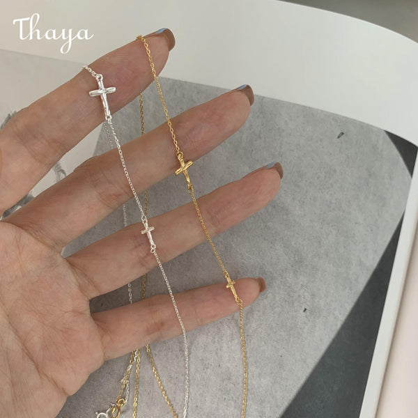Thaya 925 Silver Ruched Cross Necklace