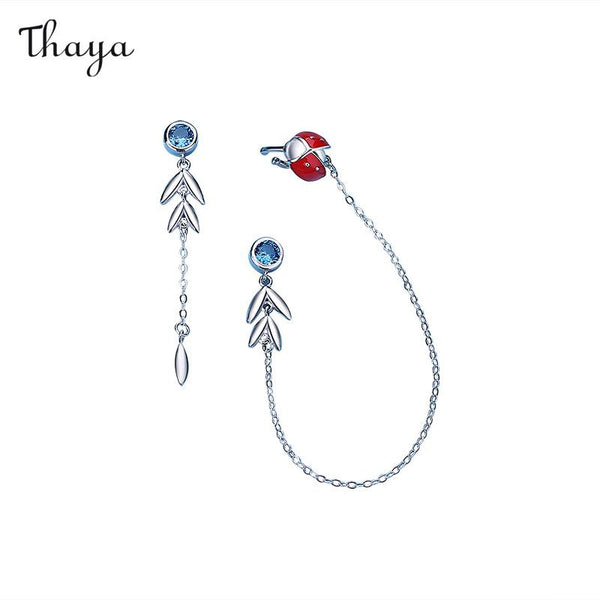 Thaya 925 Silver 24 Solar Terms Summer Solstice Asymmetric Ladybug Earrings