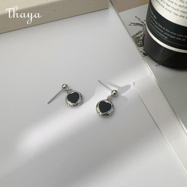 Thaya Fashion Black Agate Heart Earrings