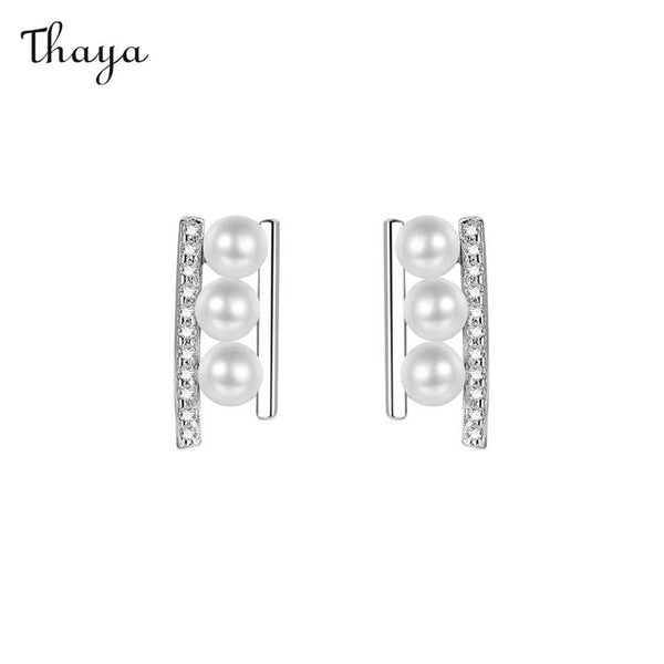 Thaya 999 Silver Side By Side Pearl Earrings