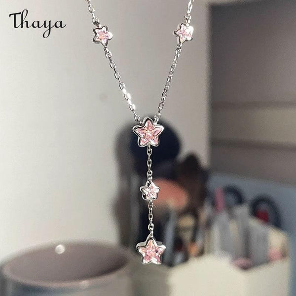 Thaya 925 Silver  Pink Star Tassel Necklace