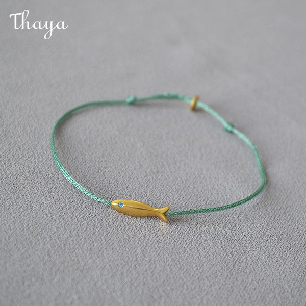 Thaya Blue Silk Woven Retro Gold Koi Bracelet & Anklet