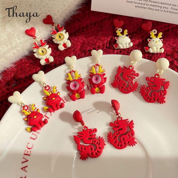 Thaya Paper-cut  & Cartoon  Dragon Earrings