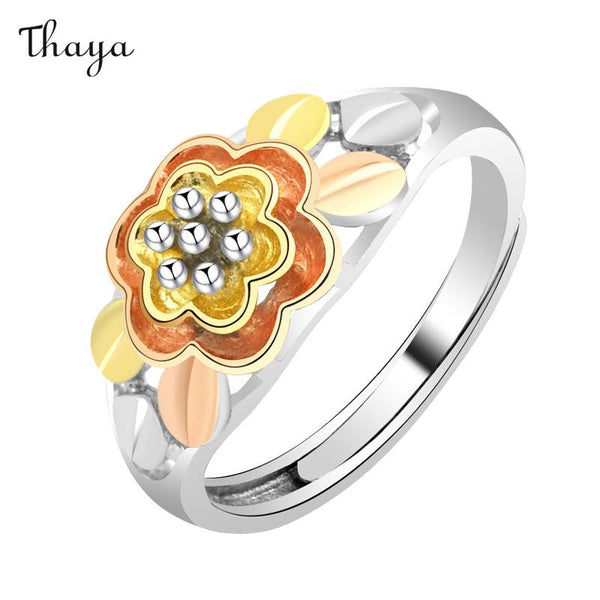 Thaya 925 Silver Color Gold-Plated Flower Ring