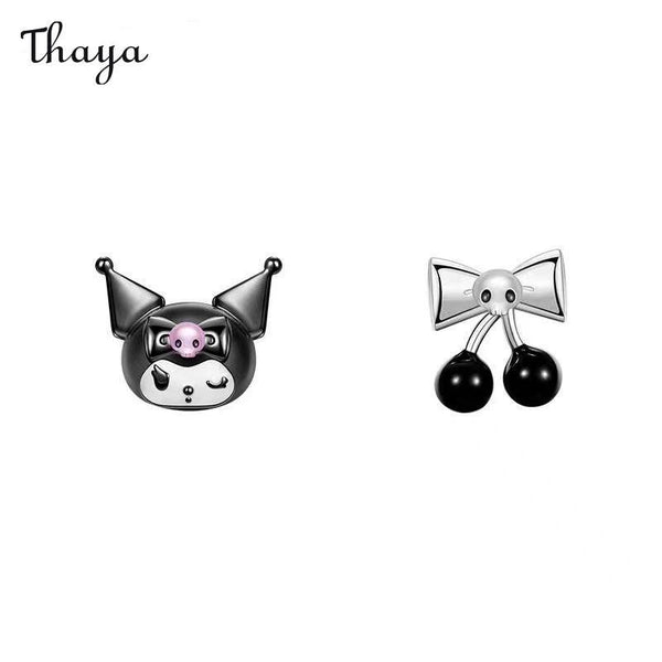 Thaya  Cartoon Bow Cherry Black Earrings