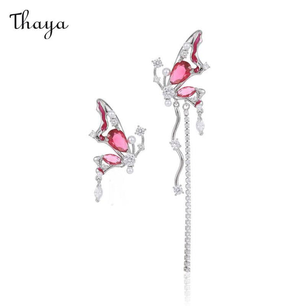 Thaya Asymmetric Tassel Butterfly Elf Earrings