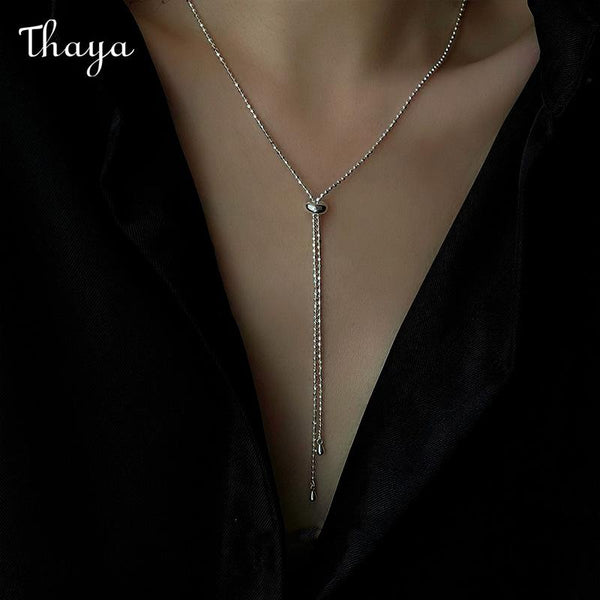 Thaya 925 Silver Flowing Tassel Necklace