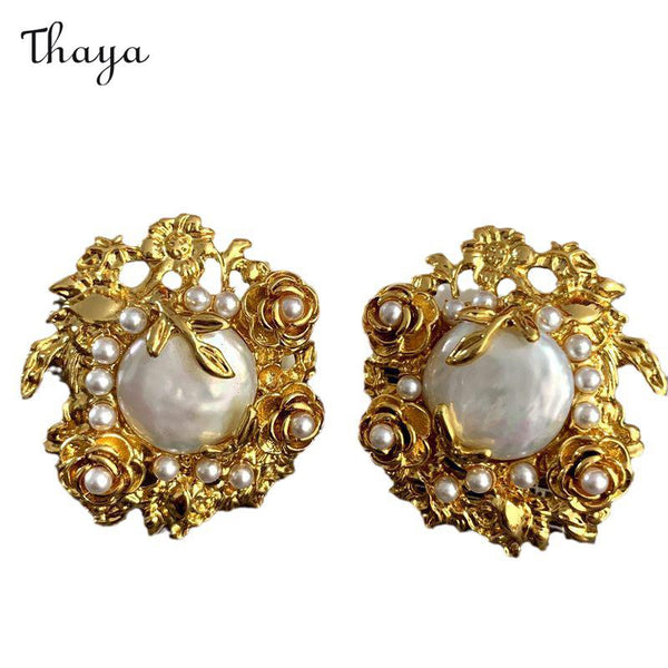 Thaya Retro Baroque Pearl Palace Flower Cascading  Earrings