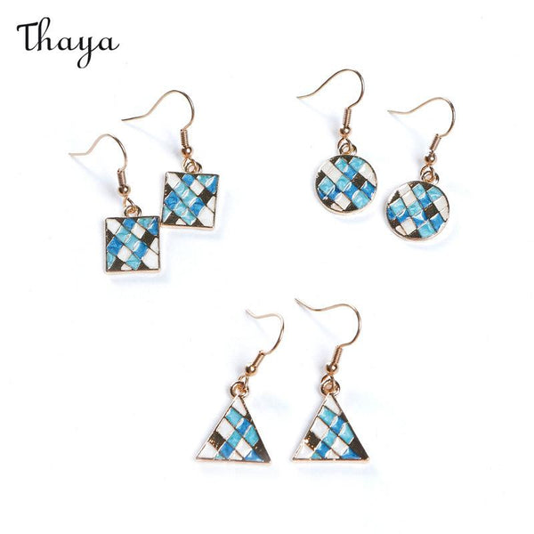Thaya Blue Geometric Mosaic Mesh Earrings