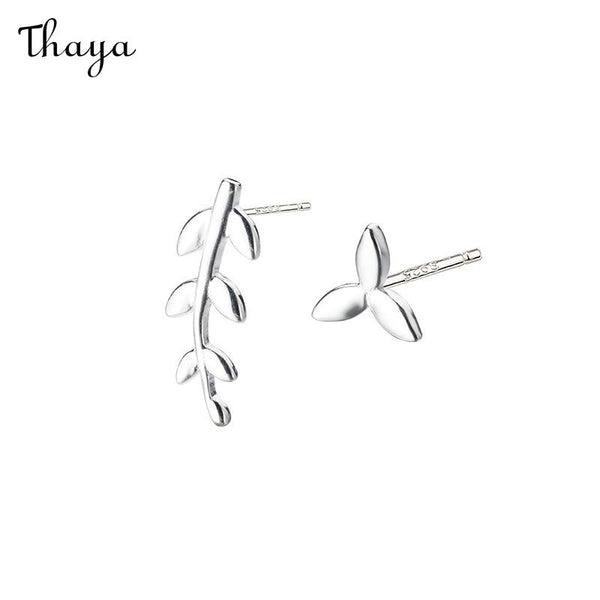 Thaya 925 Silver Asymmetric Leaf Stud Earrings