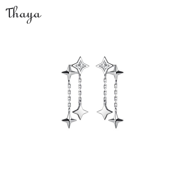 Thaya 925 Silver Four-Pointed Star Tassel Earrings