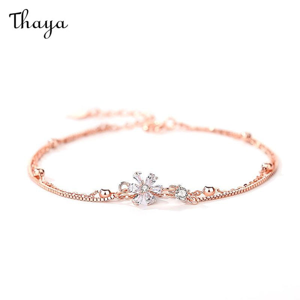 Bracelet double couche Thaya en argent 925 et fleurs de cerisier