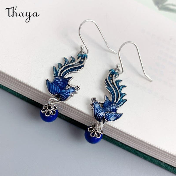 Thaya Blue Phoenix Tassel Earrings