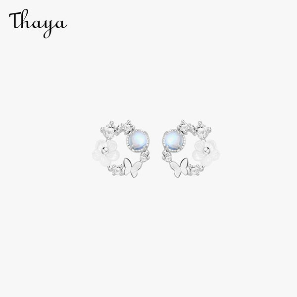 Thaya 925 Silver Butterfly Love Flower Moonstone Earrings