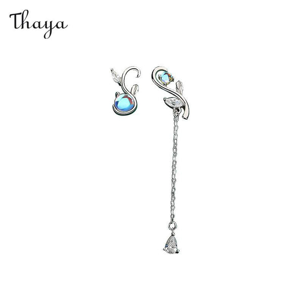 Thaya 925 Silver 24 Solar Terms Awakening Insects Asymmetrical Tassel Earrings