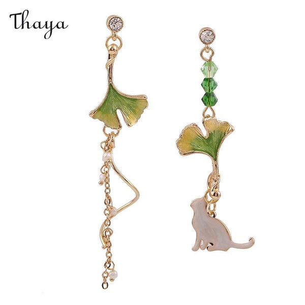 Thaya Ginkgo Cat Tassel Earrings