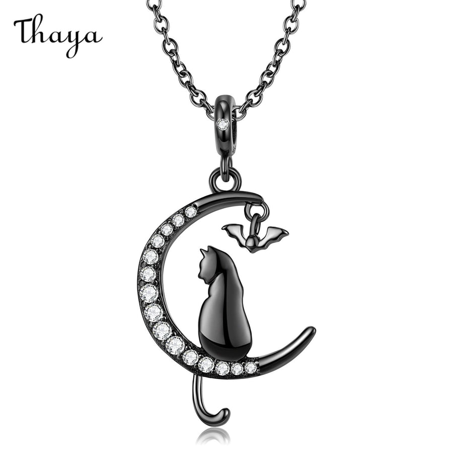 Thaya 925 Silber Mondkatze Halskette