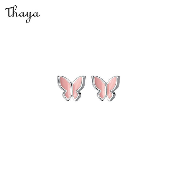 Thaya 925 Silver Cute Pink Butterfly Stud Earrings