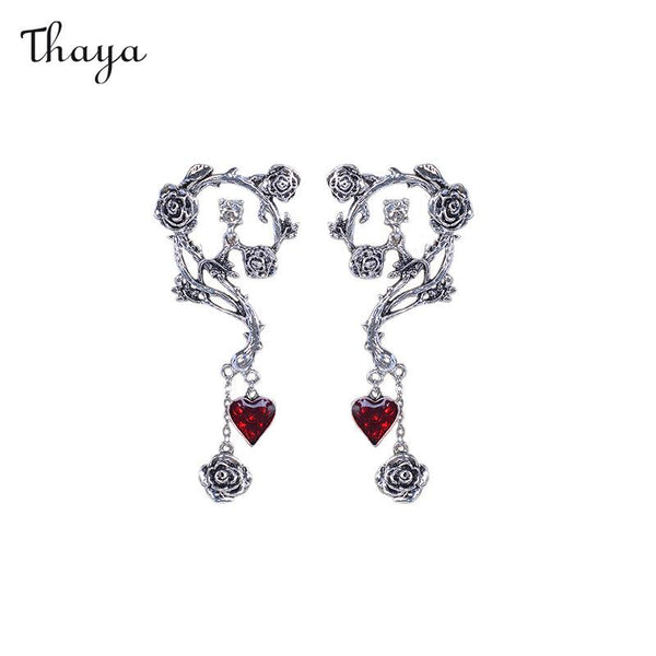 Thaya Red Heart Rose Necklace