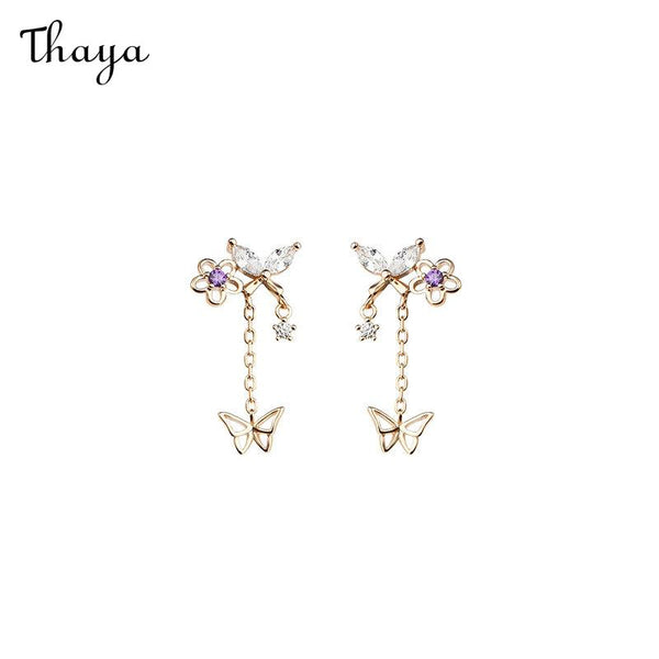Thaya 925 Silver  Butterfly Love Flower Earrings
