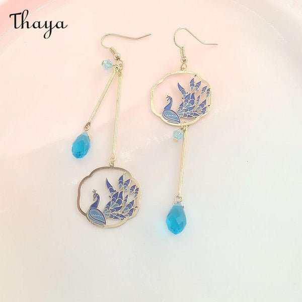 Boucles d'oreilles élégantes paon bleu Thaya