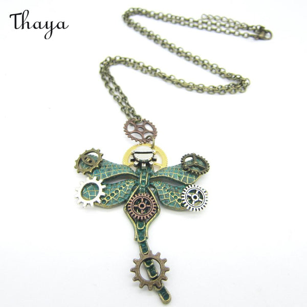 Collier libellule en bronze vert Thaya Pinion