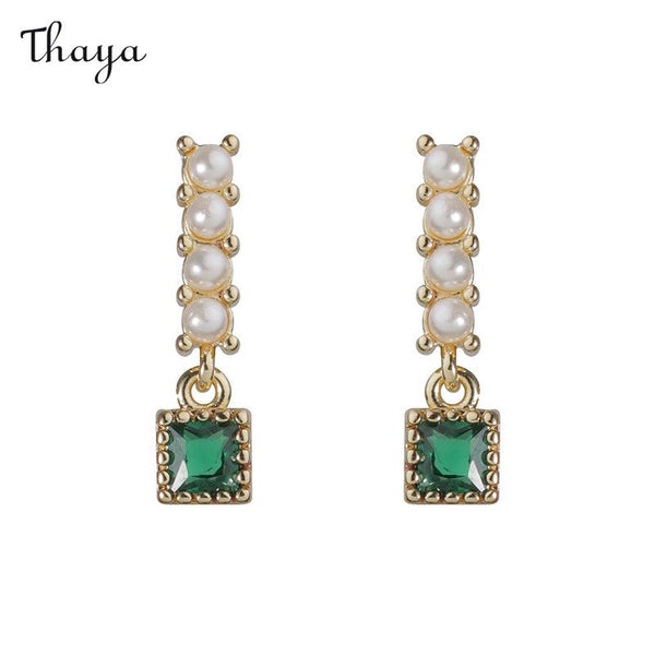 Boucles d'oreilles Thaya en argent 925 avec perles et émeraudes