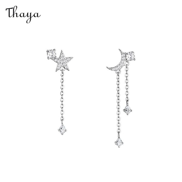 Thaya 925 Silver Star Moon Asymmetric Earrings