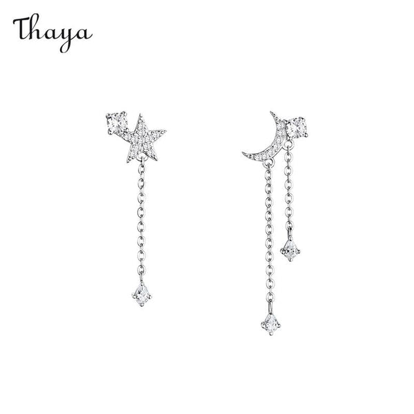 Boucles d'oreilles asymétriques étoile lune en argent 925 Thaya