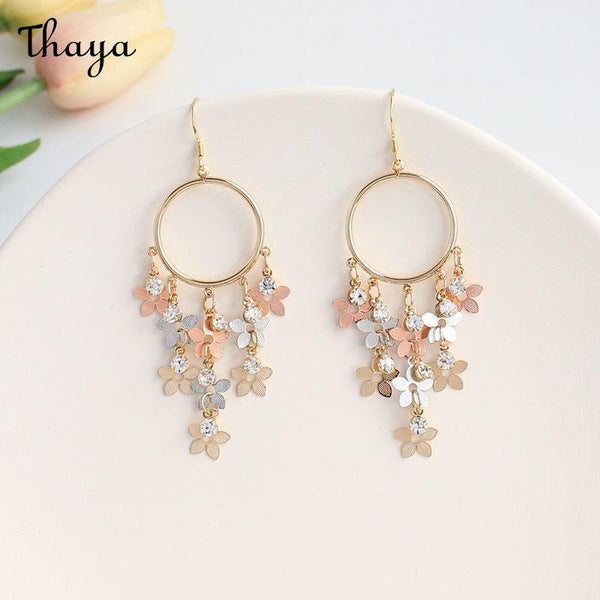 Thaya Gradient Fringe Astigmatism Flower Drop Earrings&Ear Clips