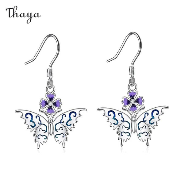Thaya Enamel  Butterfly  Flower Earrings