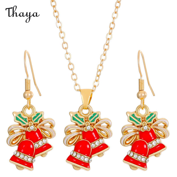 Thaya Snowman Snowflake Christmas Bell Necklace Earrings