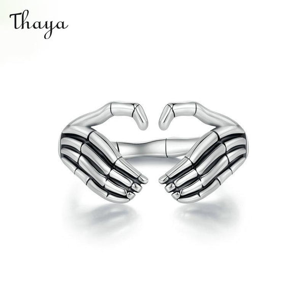 Thaya Halloween Heart Skull Hand Open Ring