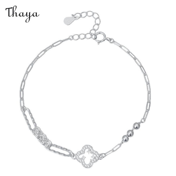 Thaya 925 Silver Four-leaf Clover Asymmetrical Bracelet