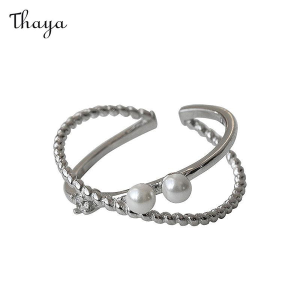 Thaya 925 Silver Double Cross Pearl Ring